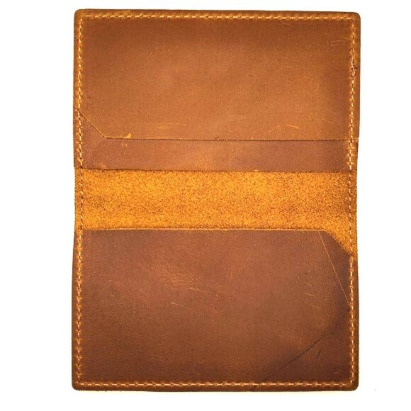 Vintage Old Style Card Holder Cash Wallet Crazy Horse Genuine Leather - Picture 2 of 4